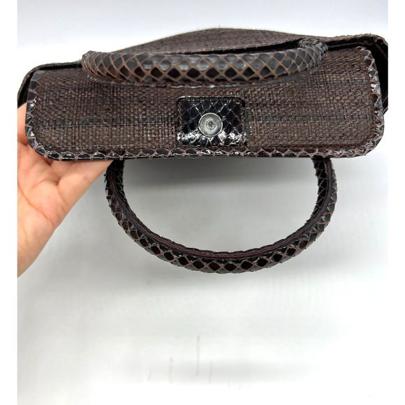 Jimmy Choo Handbag Top Handle Snakeskin Leather Brown Raffia - Picture 7 of 15